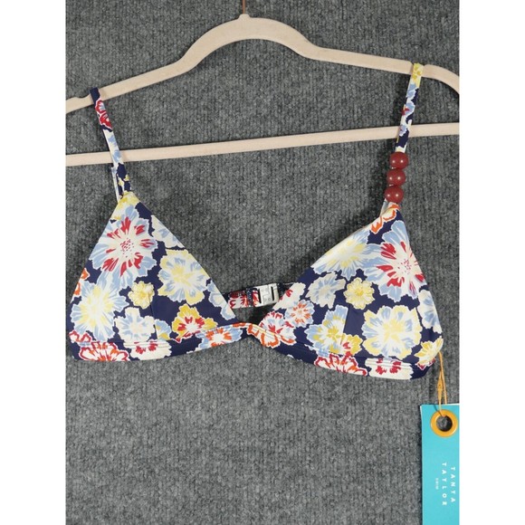 Tanya Taylor Medium Bikini Top Tia Beaded Navy Floral Print NWT $115 - Picture 2 of 5